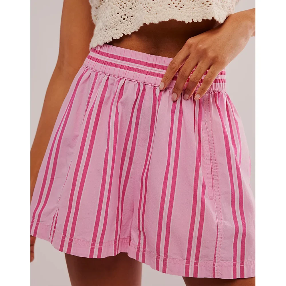 Straight Striped Casual Pockets Beach Shorts Women Fashion Shorts Summer Short Pants Ladies Short Women Shorts Sport Femme Pants