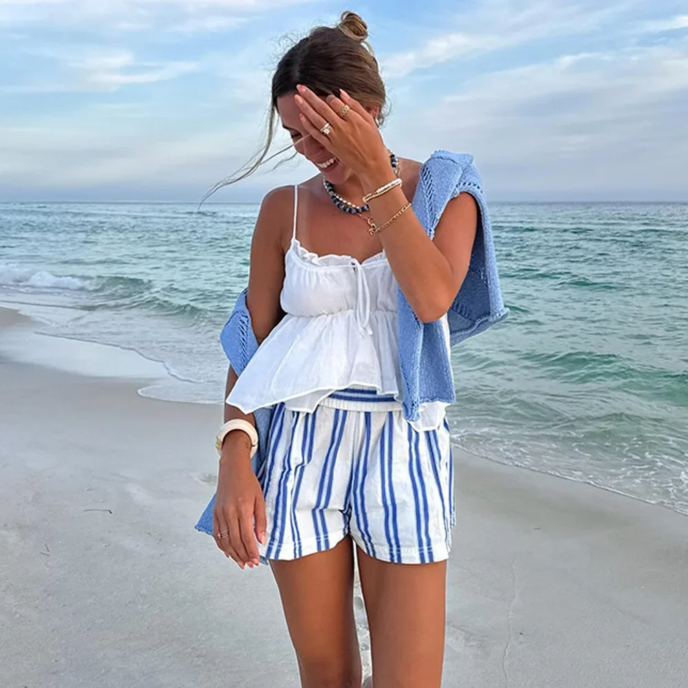 Straight Striped Casual Pockets Beach Shorts Women Fashion Shorts Summer Short Pants Ladies Short Women Shorts Sport Femme Pants