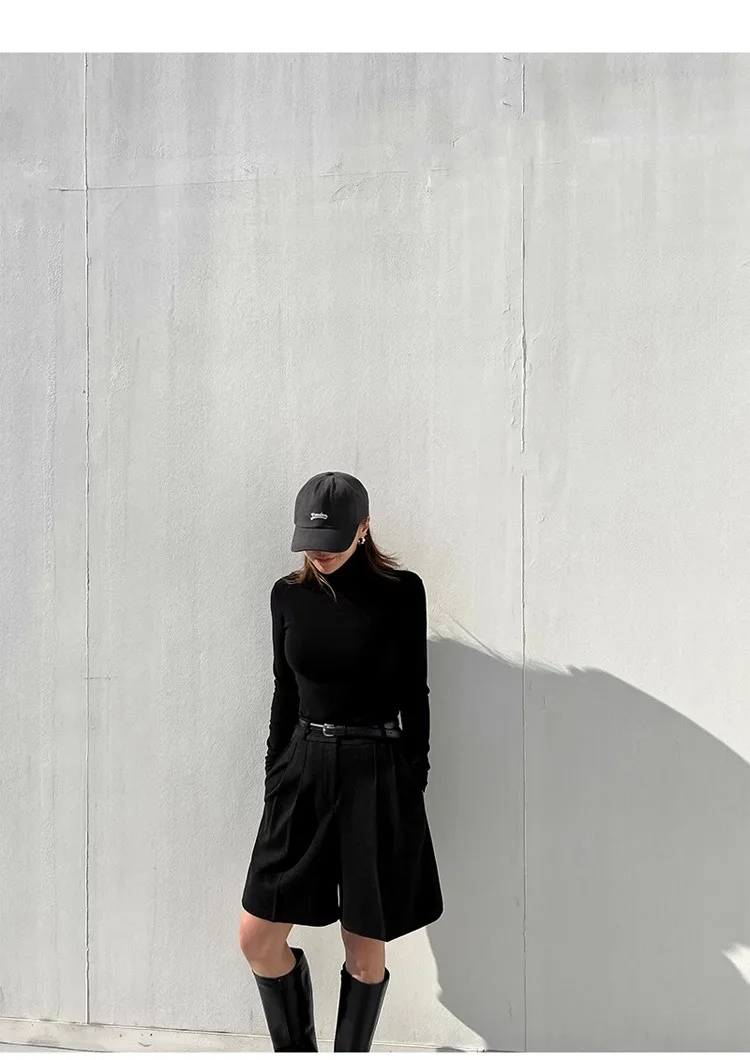 Chic Women Thicken Warm Loose Pockets Faux Woolen Straight Shorts 2024 Autumn Winter High Waist Ladies Wide Leg Shorts WH2