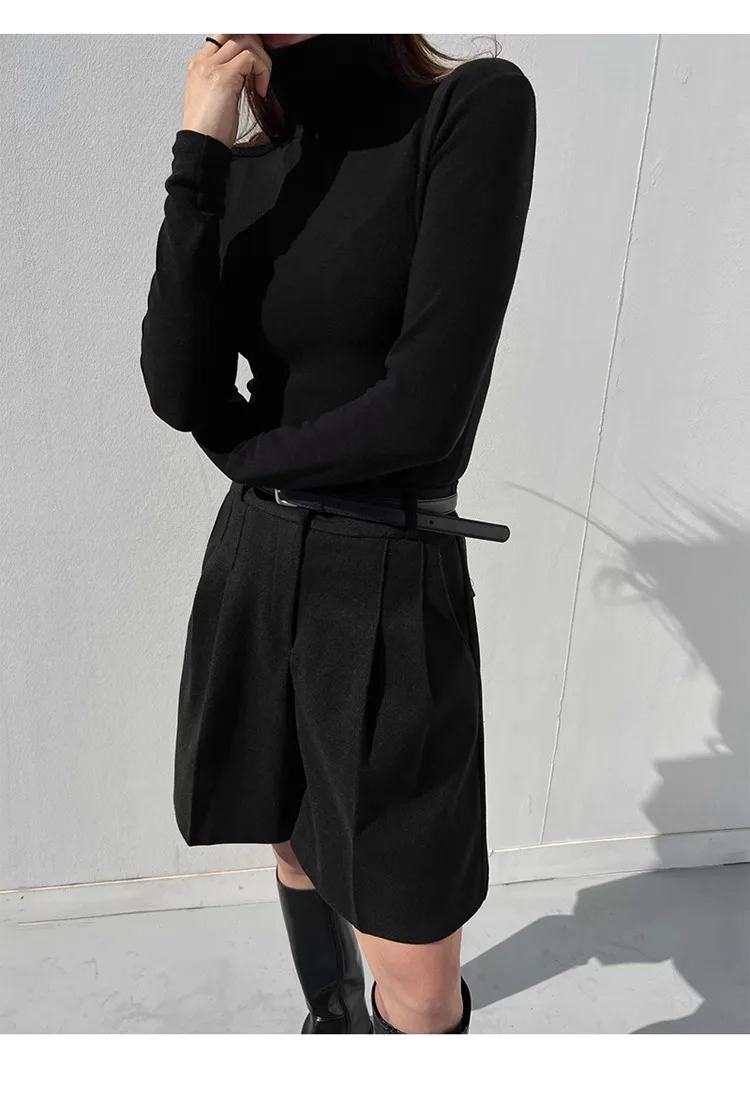 Chic Women Thicken Warm Loose Pockets Faux Woolen Straight Shorts 2024 Autumn Winter High Waist Ladies Wide Leg Shorts WH2