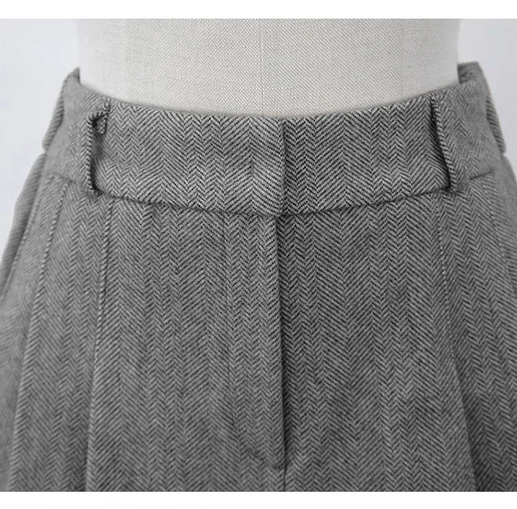 Chic Women Thicken Warm Loose Pockets Faux Woolen Straight Shorts 2024 Autumn Winter High Waist Ladies Wide Leg Shorts WH2