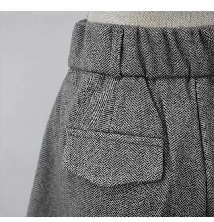 Chic Women Thicken Warm Loose Pockets Faux Woolen Straight Shorts 2024 Autumn Winter High Waist Ladies Wide Leg Shorts WH2