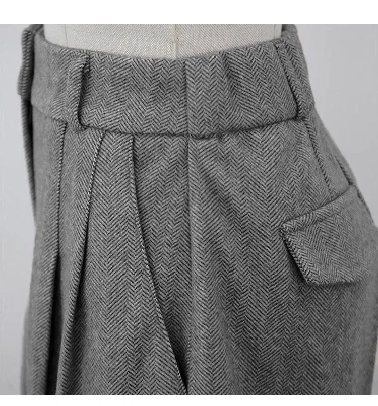 Chic Women Thicken Warm Loose Pockets Faux Woolen Straight Shorts 2024 Autumn Winter High Waist Ladies Wide Leg Shorts WH2