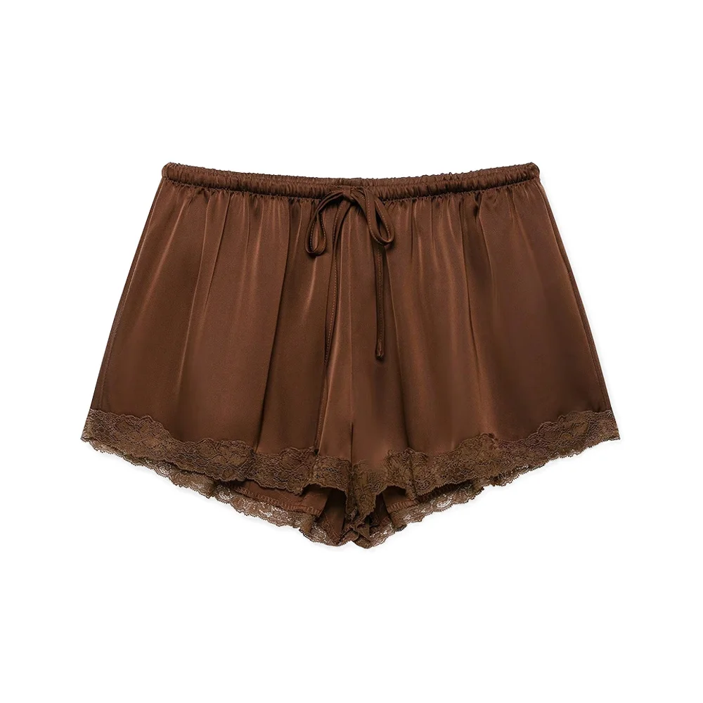Women's Lace Satin Shorts with Elastic Waist and Drawstring for Summer