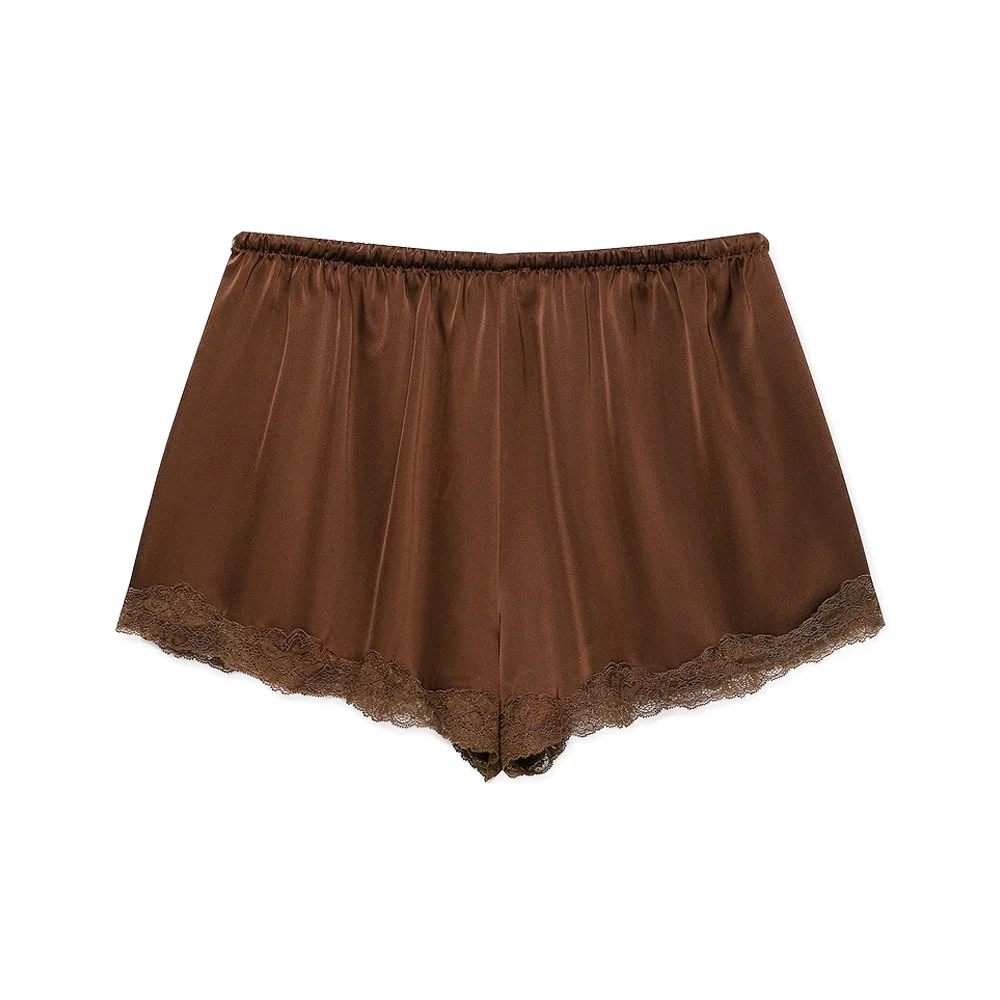Women's Lace Satin Shorts with Elastic Waist and Drawstring for Summer