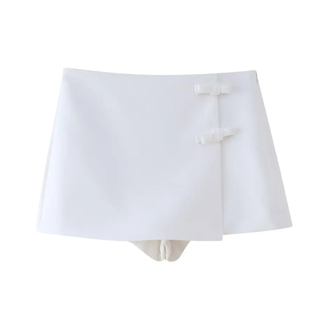 DUOPERI Women Fashion Solid Mini Skorts High Waist with Bowknot Female Chic Lady Casual Skirt Shorts Culottes