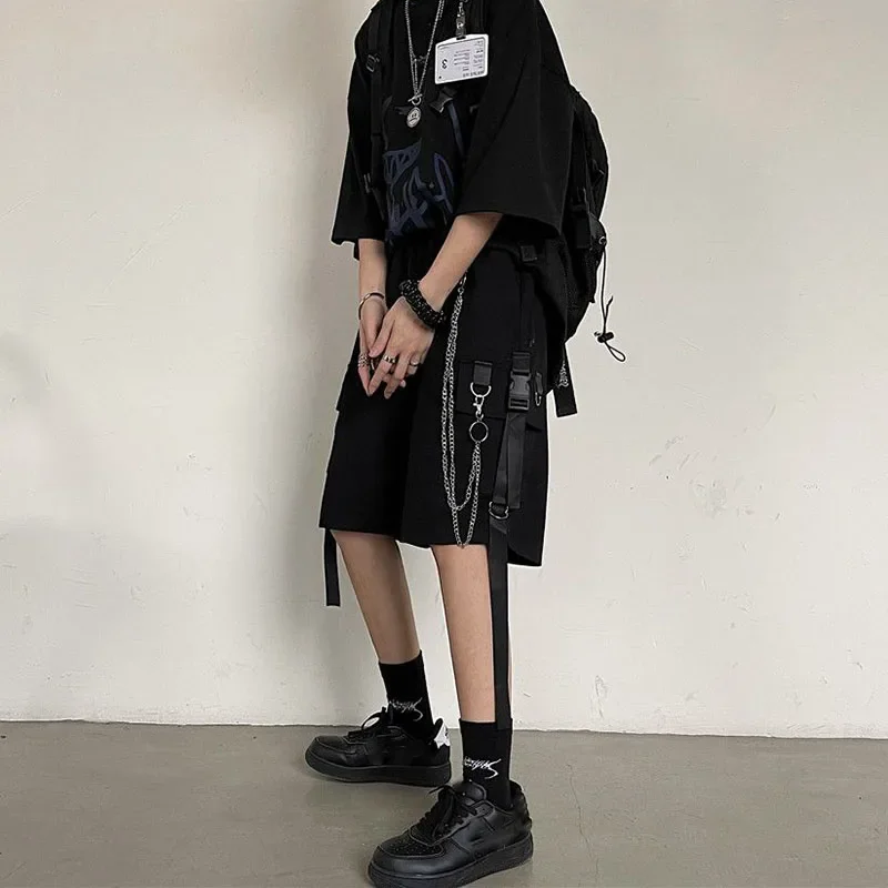 2026 Cargo Shorts Women Harajuku Hip Hop Punk Big Pocket Short with Fashion Chain High Waist Joggers Short Pants Woman