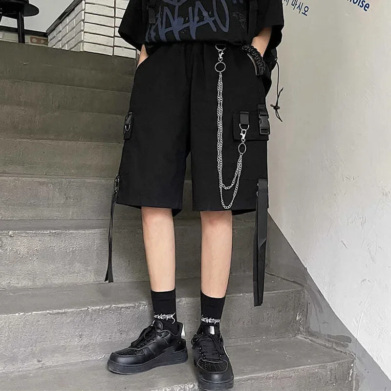 2026 Cargo Shorts Women Harajuku Hip Hop Punk Big Pocket Short with Fashion Chain High Waist Joggers Short Pants Woman