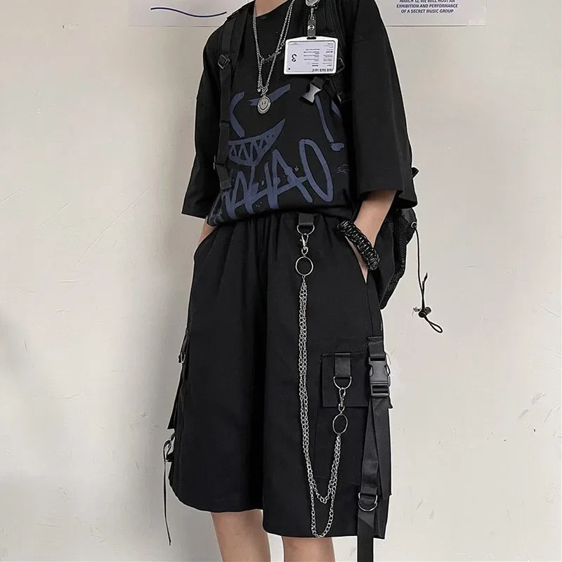 2026 Cargo Shorts Women Harajuku Hip Hop Punk Big Pocket Short with Fashion Chain High Waist Joggers Short Pants Woman