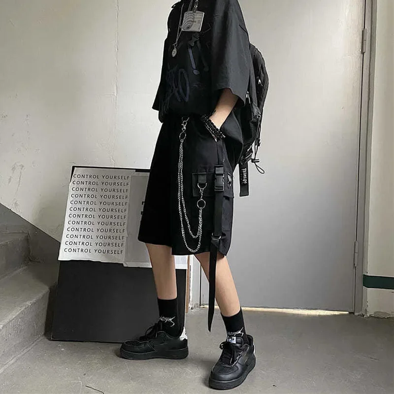 2026 Cargo Shorts Women Harajuku Hip Hop Punk Big Pocket Short with Fashion Chain High Waist Joggers Short Pants Woman