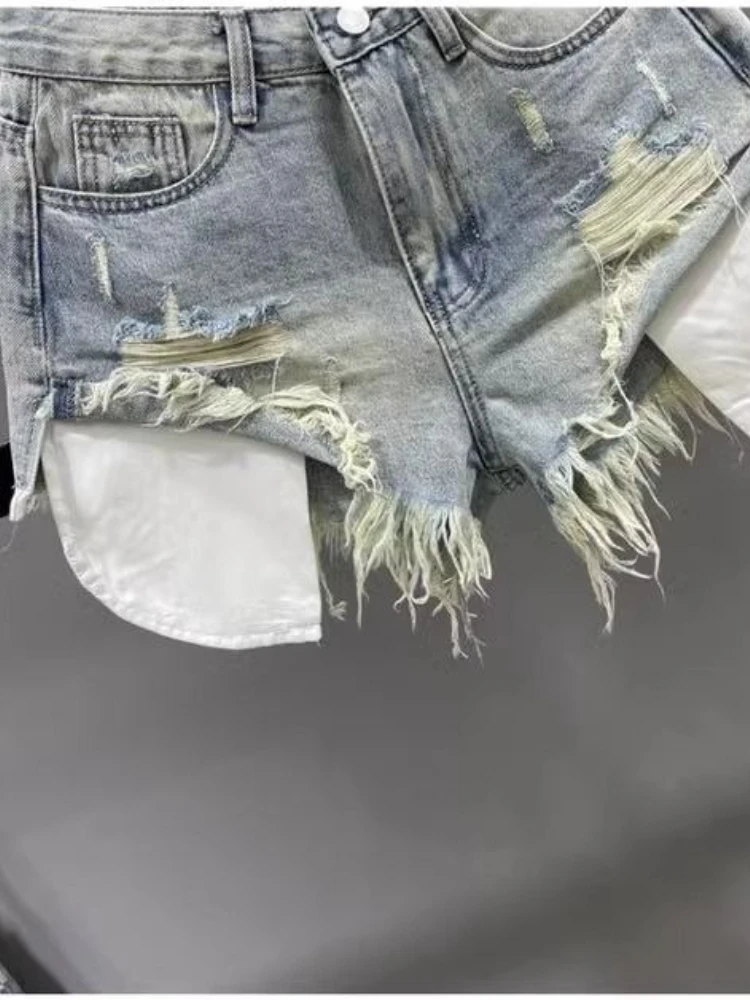 HOUZHOU Vintage Ripped Denim Shorts for Women Blue Sexy Korean Y2k Shorts Gyaru High-waisted Streetwear Short Jeans Aesthetics
