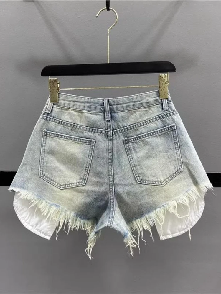 HOUZHOU Vintage Ripped Denim Shorts for Women Blue Sexy Korean Y2k Shorts Gyaru High-waisted Streetwear Short Jeans Aesthetics