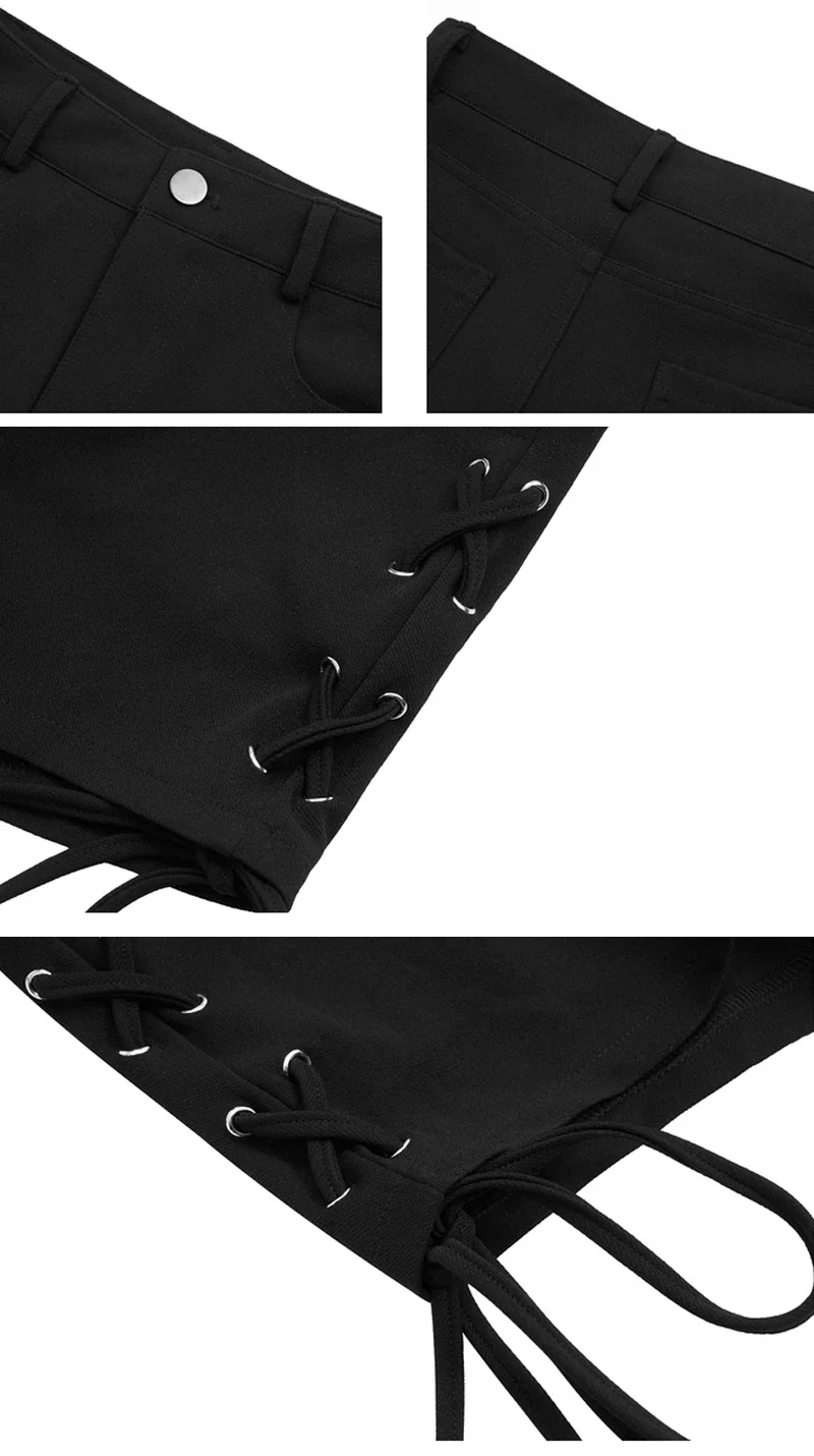 Y2k Shorts Women Bandage Sexy Streetwear Gothic Mini High Waist Lace Up Casual Tight Black Goth Club Fashion Summer Hot Pants