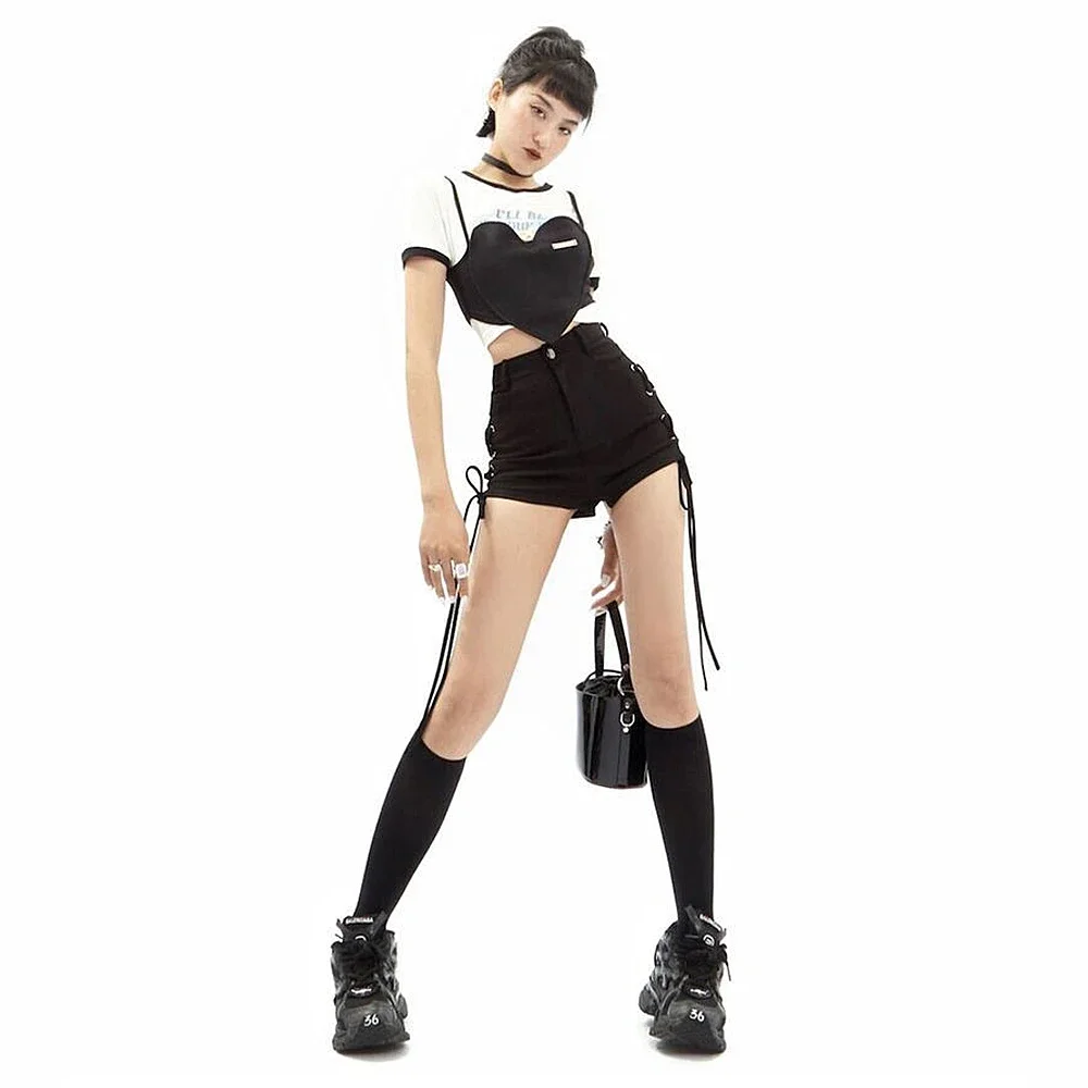 Y2k Shorts Women Bandage Sexy Streetwear Gothic Mini High Waist Lace Up Casual Tight Black Goth Club Fashion Summer Hot Pants