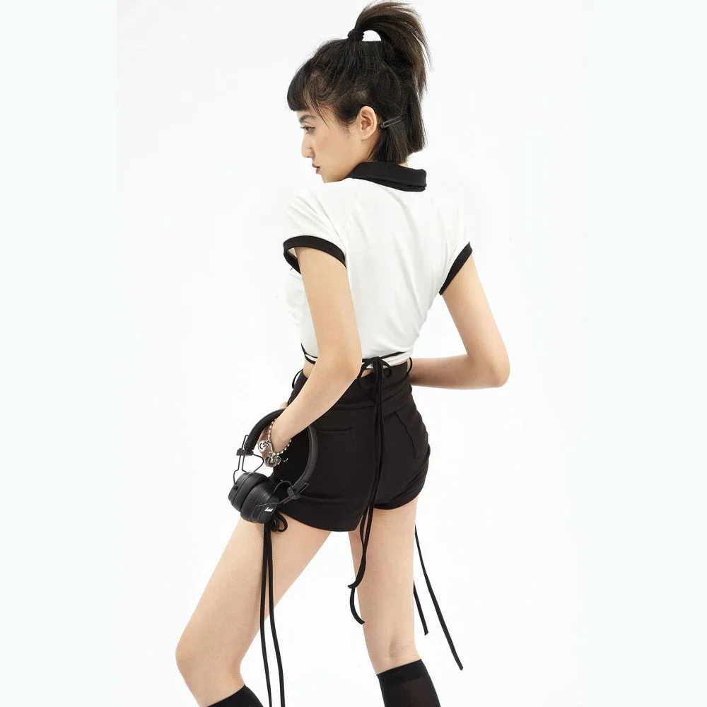 Y2k Shorts Women Bandage Sexy Streetwear Gothic Mini High Waist Lace Up Casual Tight Black Goth Club Fashion Summer Hot Pants
