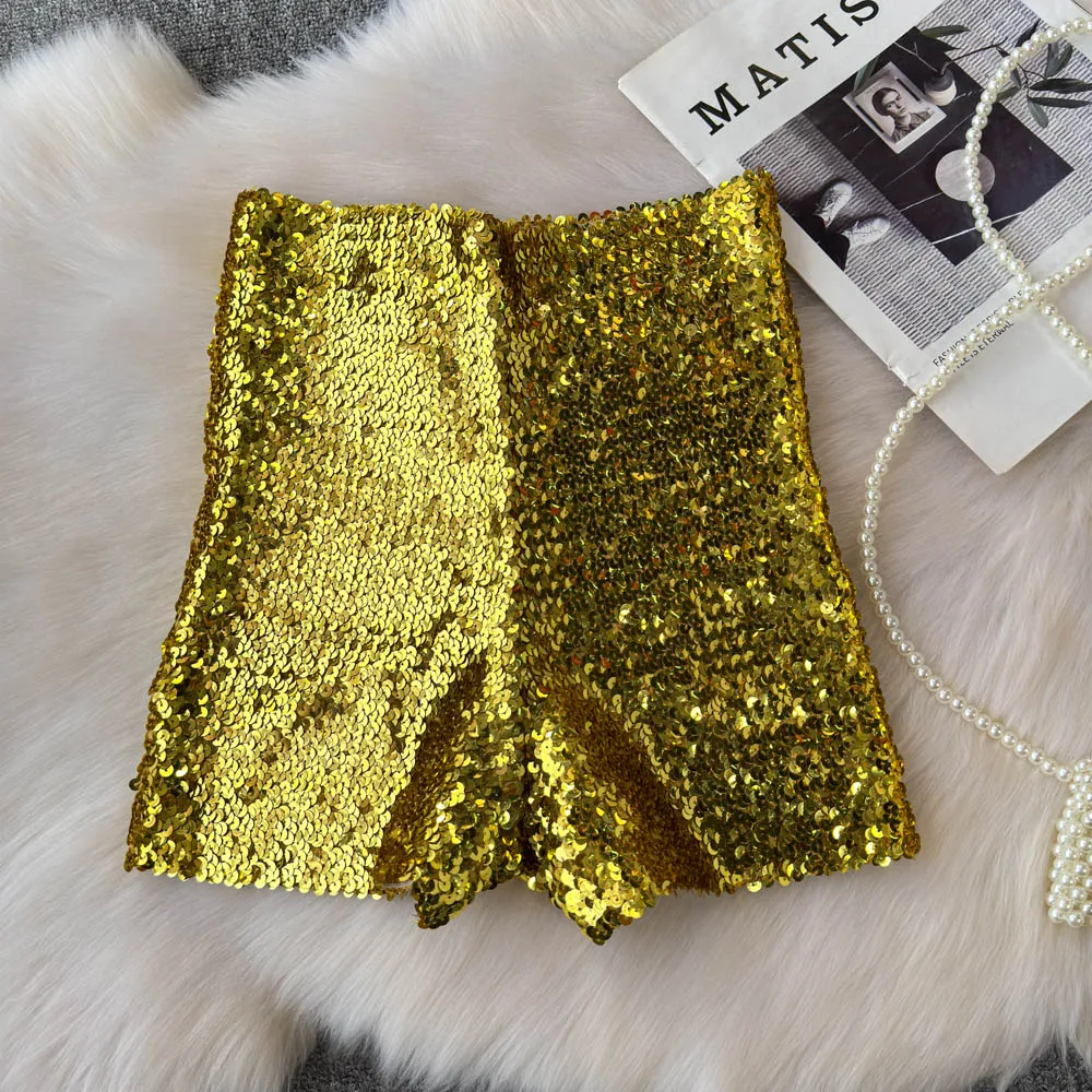 Summer New Fashion High Waist Heavy Industry Gradient Sequin Design Three-point Shorts Women's Hot Girls Slim-fit Casual Shorts