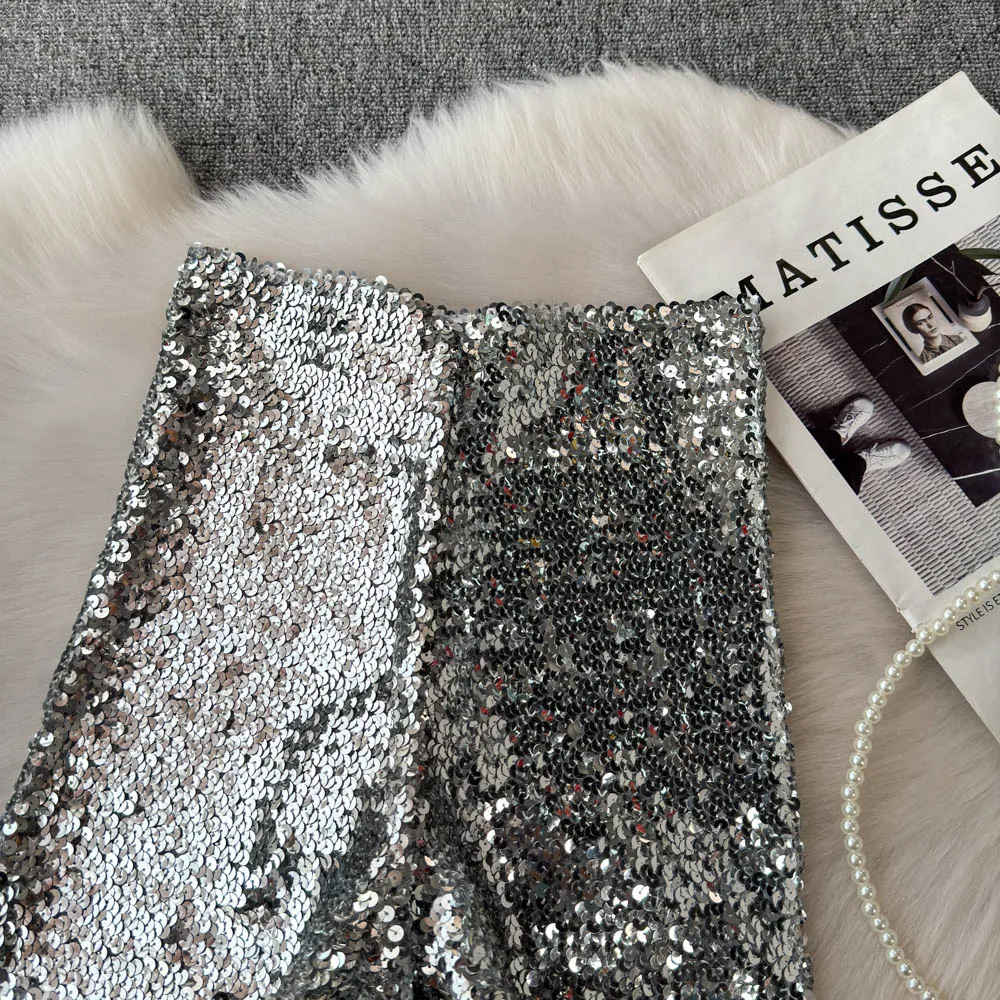 Summer New Fashion High Waist Heavy Industry Gradient Sequin Design Three-point Shorts Women's Hot Girls Slim-fit Casual Shorts