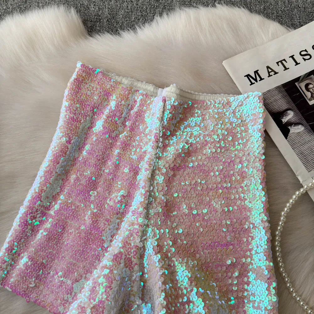 Summer New Fashion High Waist Heavy Industry Gradient Sequin Design Three-point Shorts Women's Hot Girls Slim-fit Casual Shorts