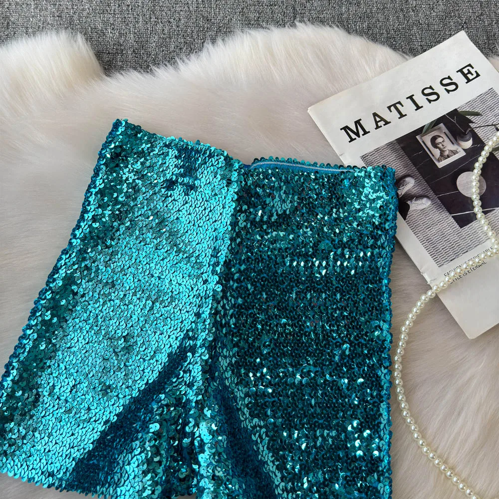 Summer New Fashion High Waist Heavy Industry Gradient Sequin Design Three-point Shorts Women's Hot Girls Slim-fit Casual Shorts
