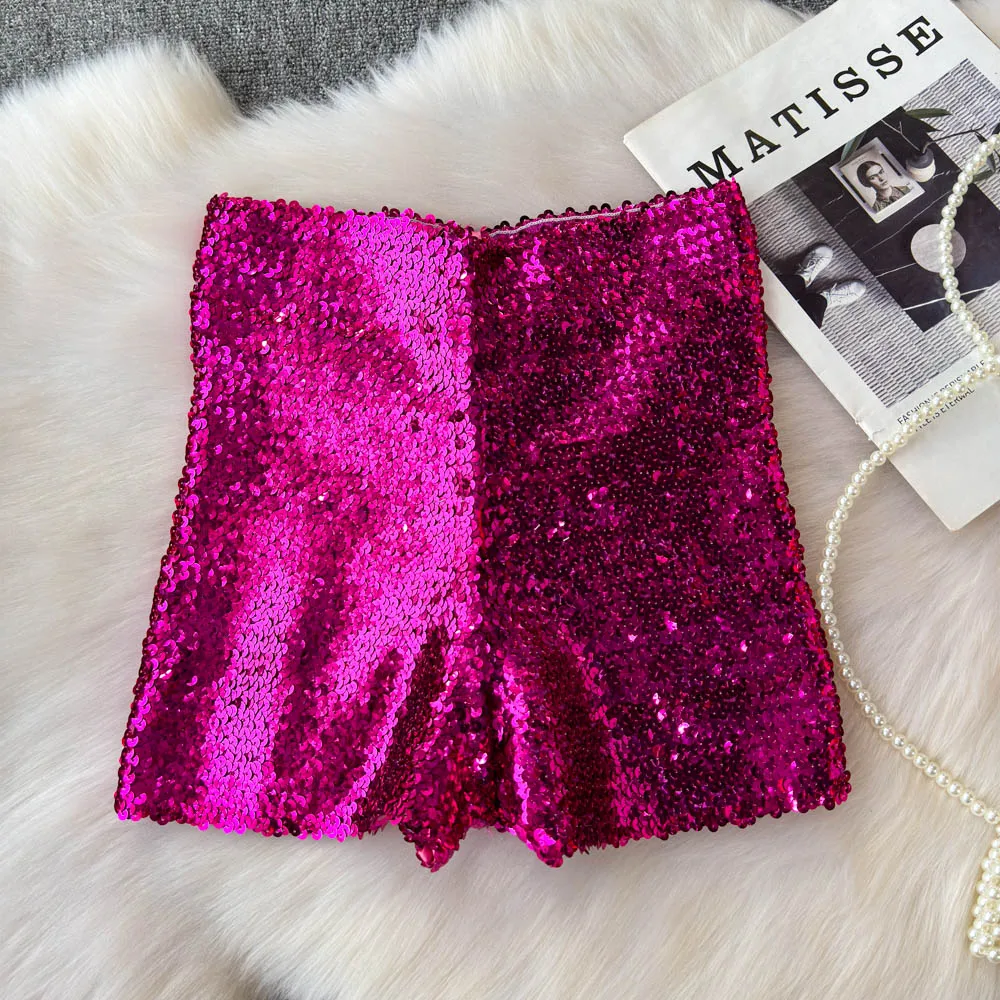 Summer New Fashion High Waist Heavy Industry Gradient Sequin Design Three-point Shorts Women's Hot Girls Slim-fit Casual Shorts