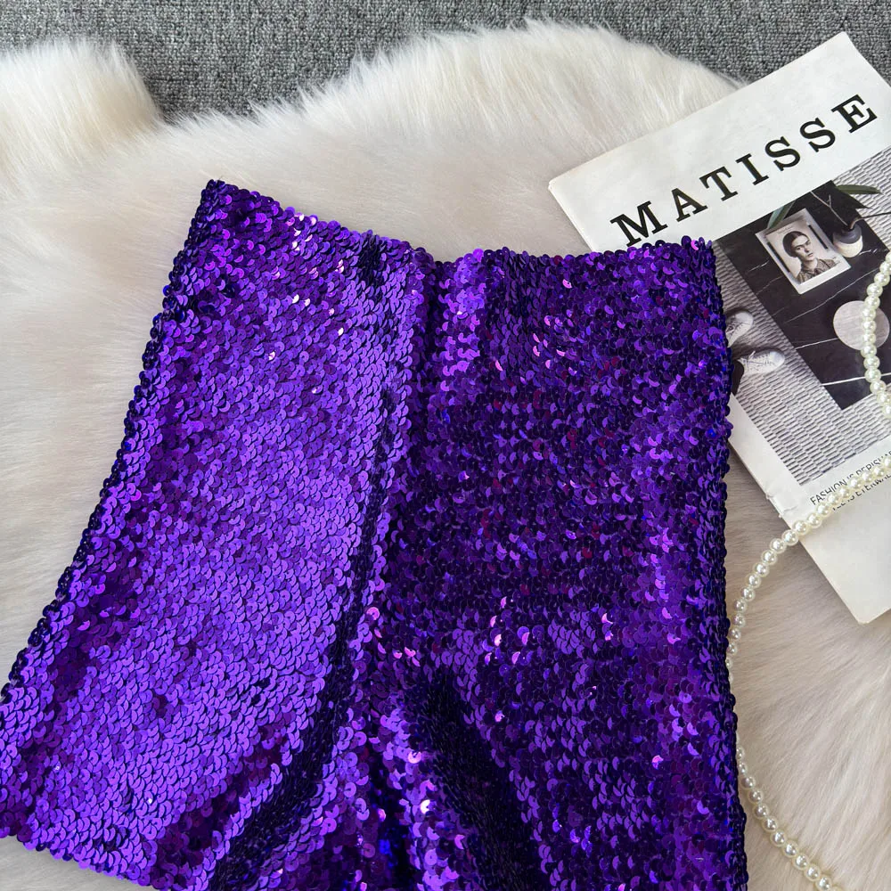 Summer New Fashion High Waist Heavy Industry Gradient Sequin Design Three-point Shorts Women's Hot Girls Slim-fit Casual Shorts
