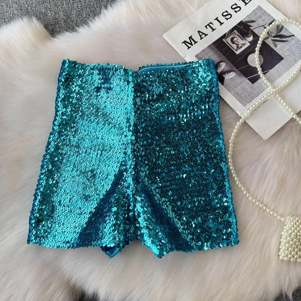 Summer New Fashion High Waist Heavy Industry Gradient Sequin Design Three-point Shorts Women's Hot Girls Slim-fit Casual Shorts