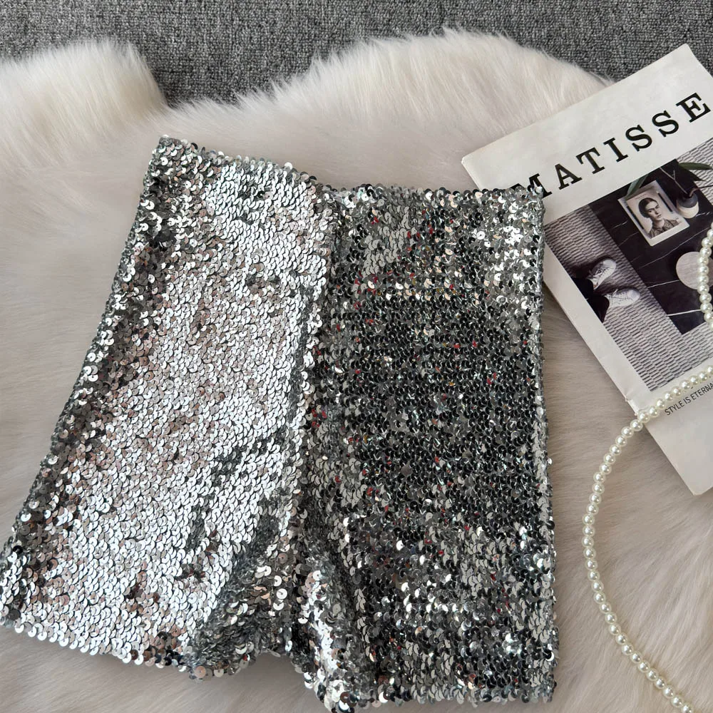 Summer New Fashion High Waist Heavy Industry Gradient Sequin Design Three-point Shorts Women's Hot Girls Slim-fit Casual Shorts