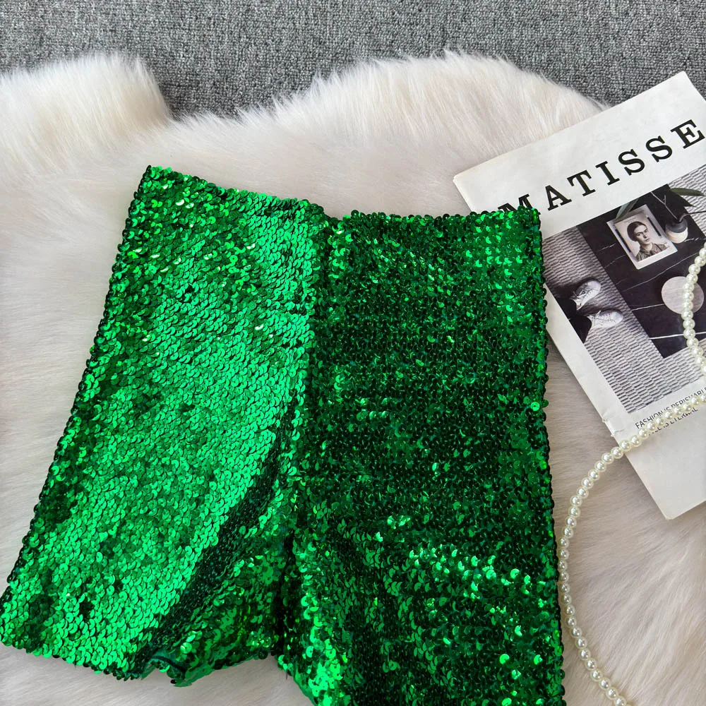 Summer New Fashion High Waist Heavy Industry Gradient Sequin Design Three-point Shorts Women's Hot Girls Slim-fit Casual Shorts