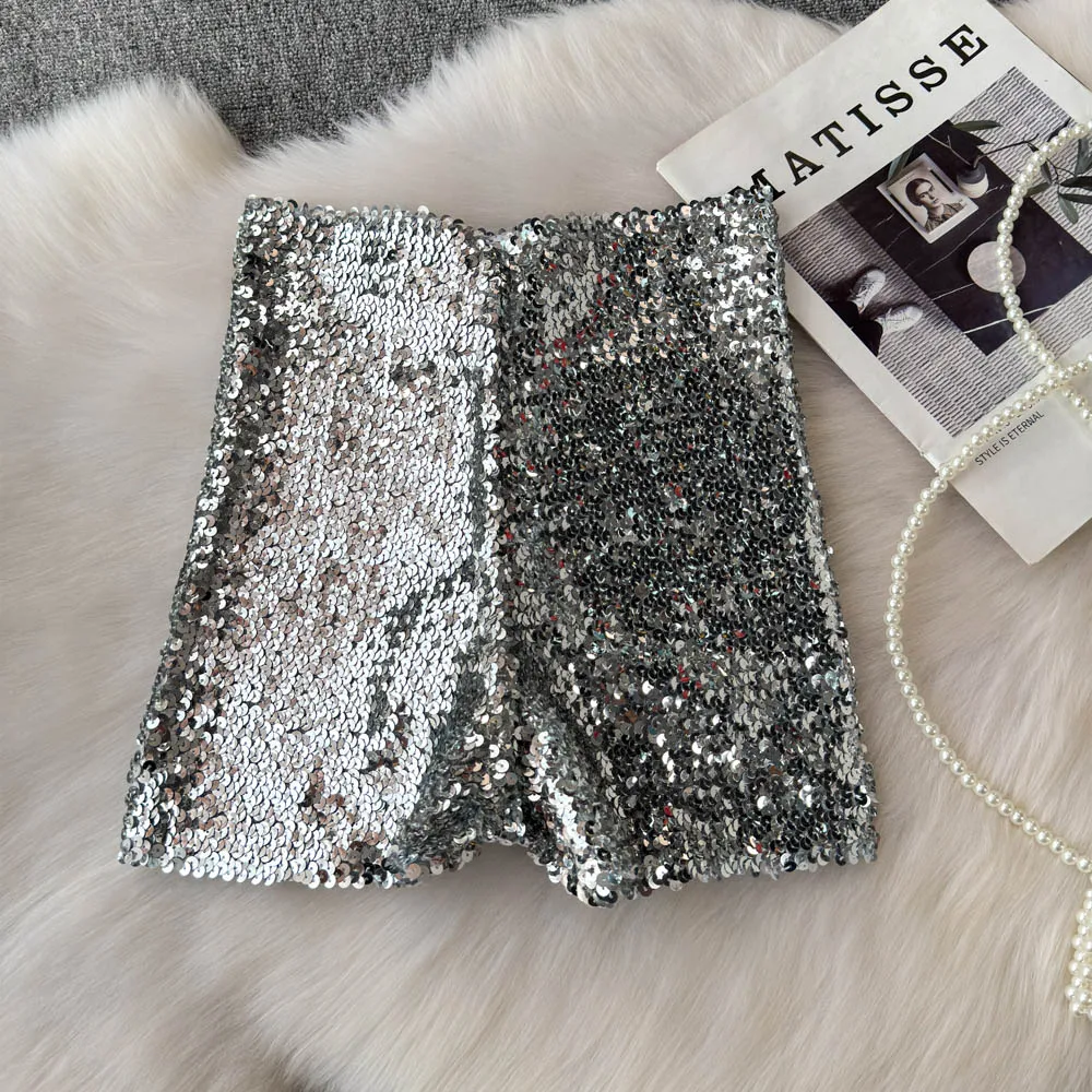 Summer New Fashion High Waist Heavy Industry Gradient Sequin Design Three-point Shorts Women's Hot Girls Slim-fit Casual Shorts
