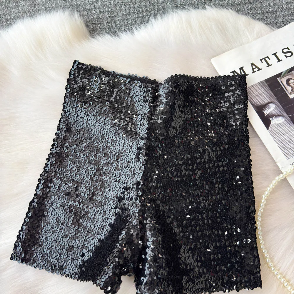 Summer New Fashion High Waist Heavy Industry Gradient Sequin Design Three-point Shorts Women's Hot Girls Slim-fit Casual Shorts