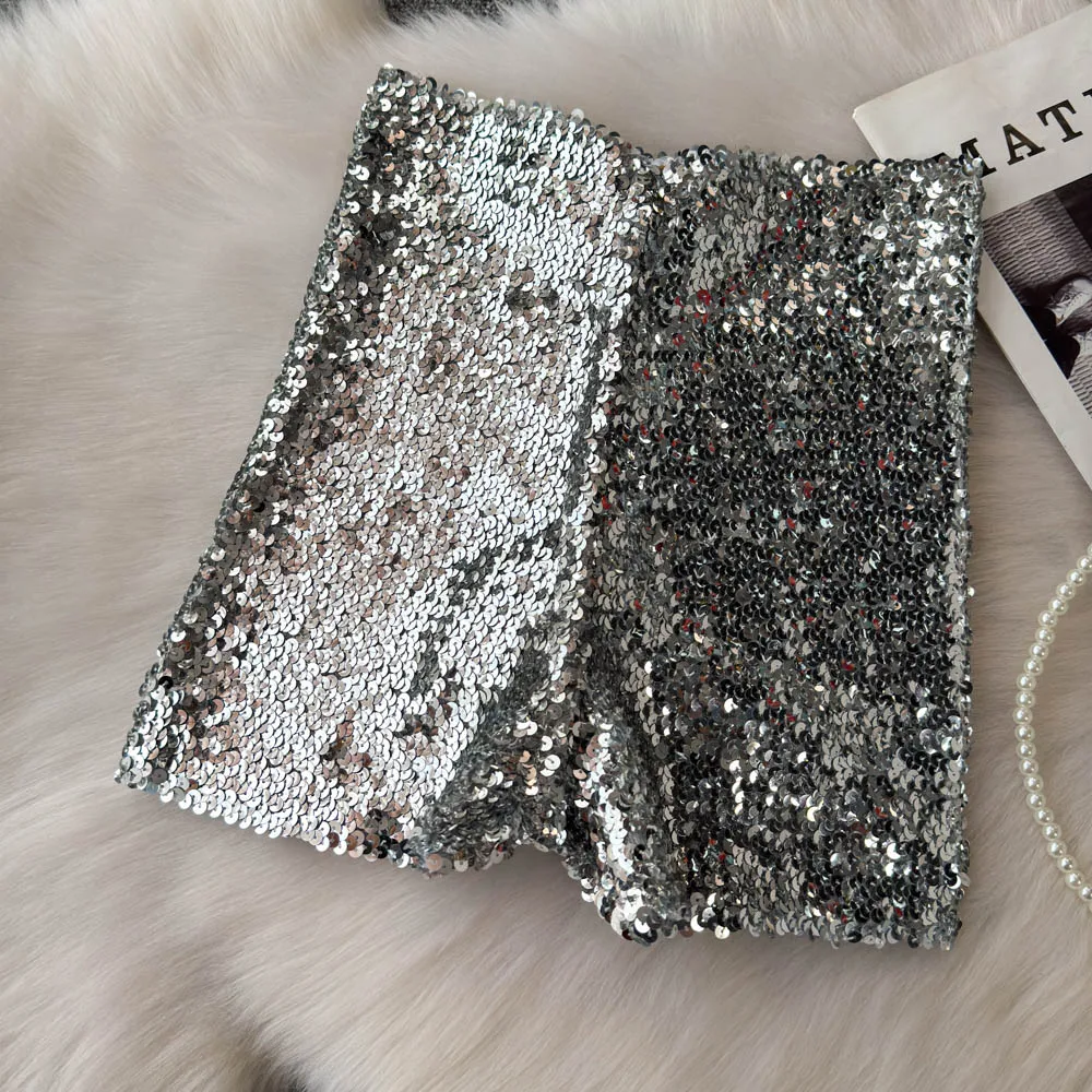 Summer New Fashion High Waist Heavy Industry Gradient Sequin Design Three-point Shorts Women's Hot Girls Slim-fit Casual Shorts