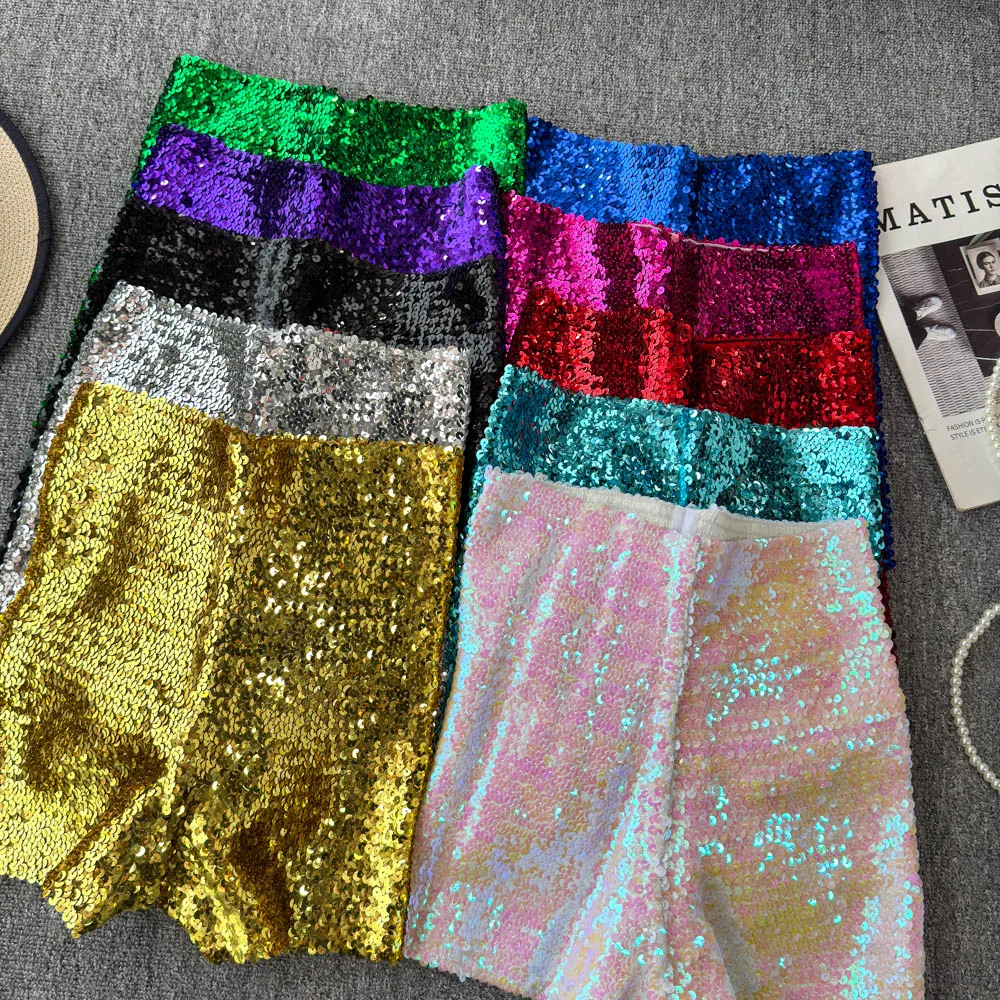 Summer New Fashion High Waist Heavy Industry Gradient Sequin Design Three-point Shorts Women's Hot Girls Slim-fit Casual Shorts