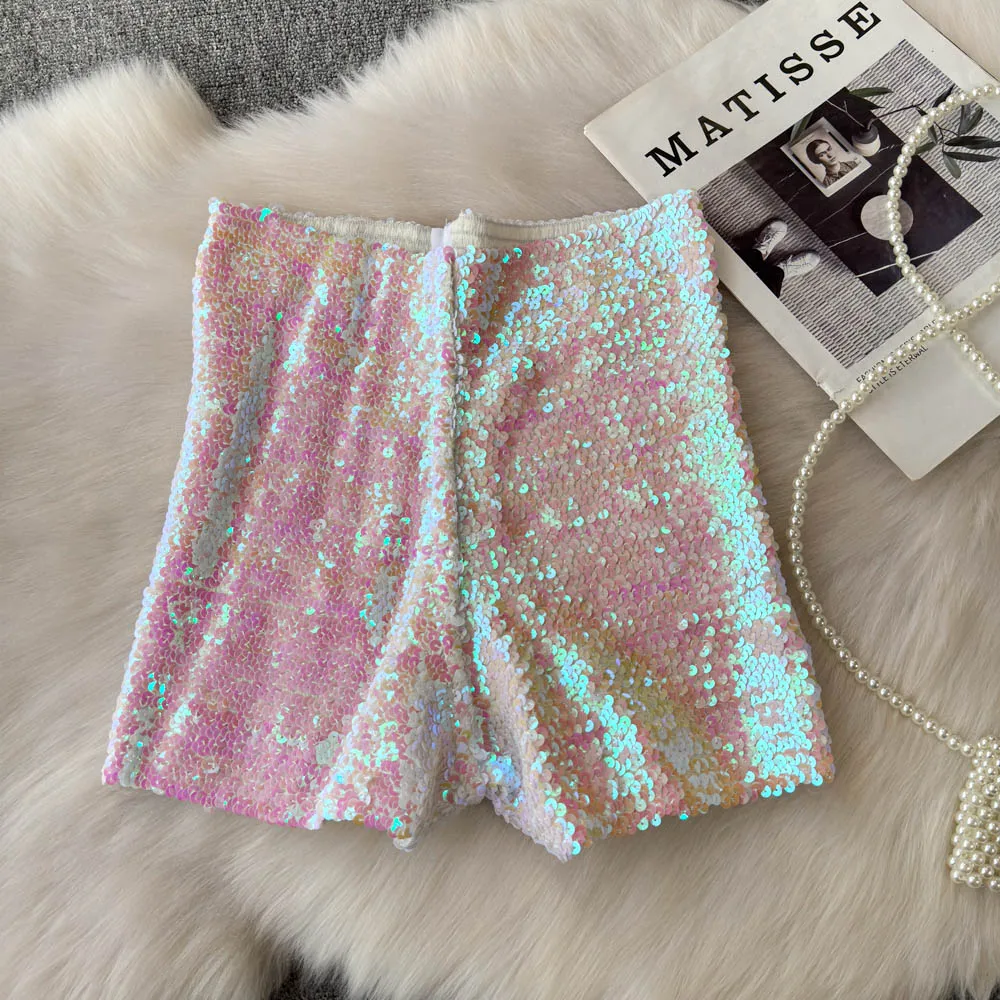 Summer New Fashion High Waist Heavy Industry Gradient Sequin Design Three-point Shorts Women's Hot Girls Slim-fit Casual Shorts