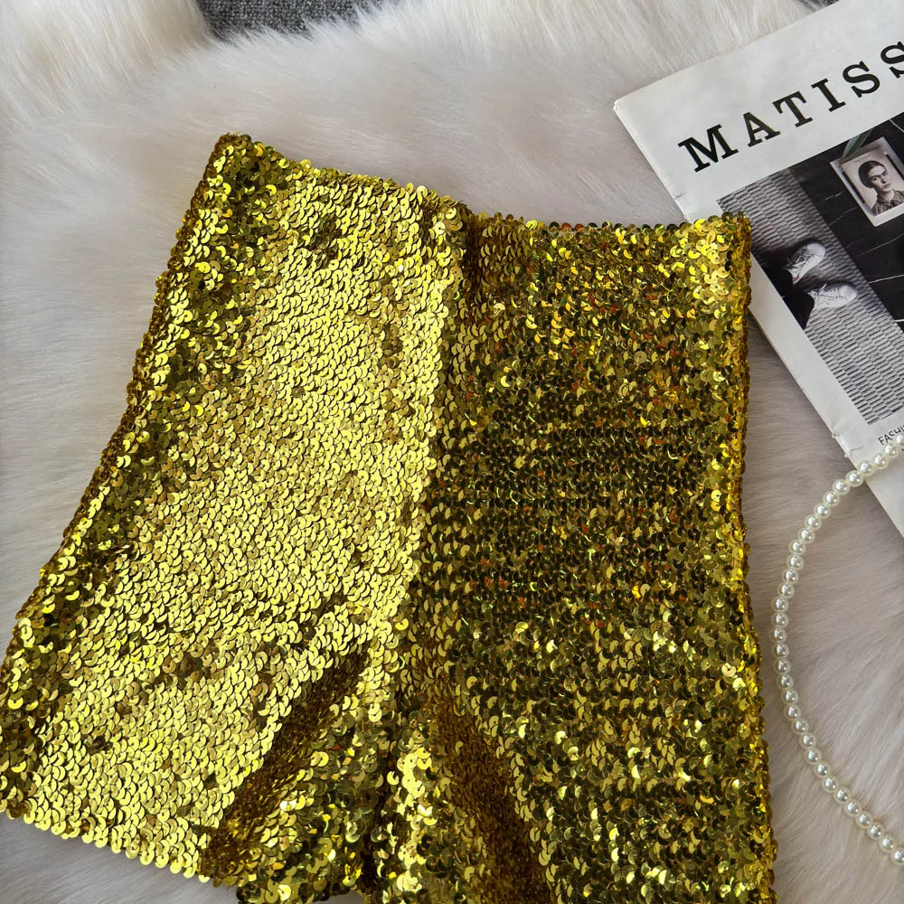 Summer New Fashion High Waist Heavy Industry Gradient Sequin Design Three-point Shorts Women's Hot Girls Slim-fit Casual Shorts