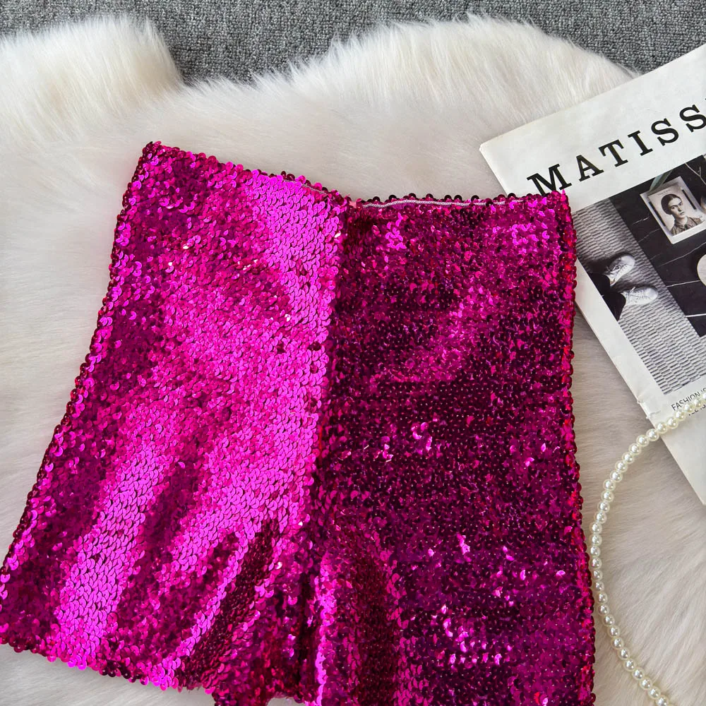 Summer New Fashion High Waist Heavy Industry Gradient Sequin Design Three-point Shorts Women's Hot Girls Slim-fit Casual Shorts