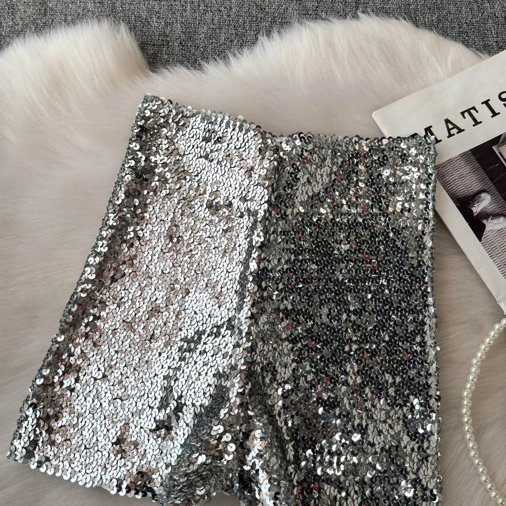 Summer New Fashion High Waist Heavy Industry Gradient Sequin Design Three-point Shorts Women's Hot Girls Slim-fit Casual Shorts