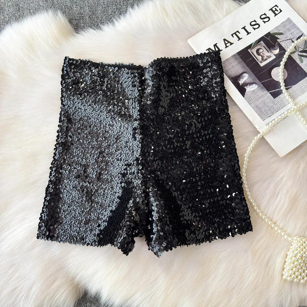 Summer New Fashion High Waist Heavy Industry Gradient Sequin Design Three-point Shorts Women's Hot Girls Slim-fit Casual Shorts