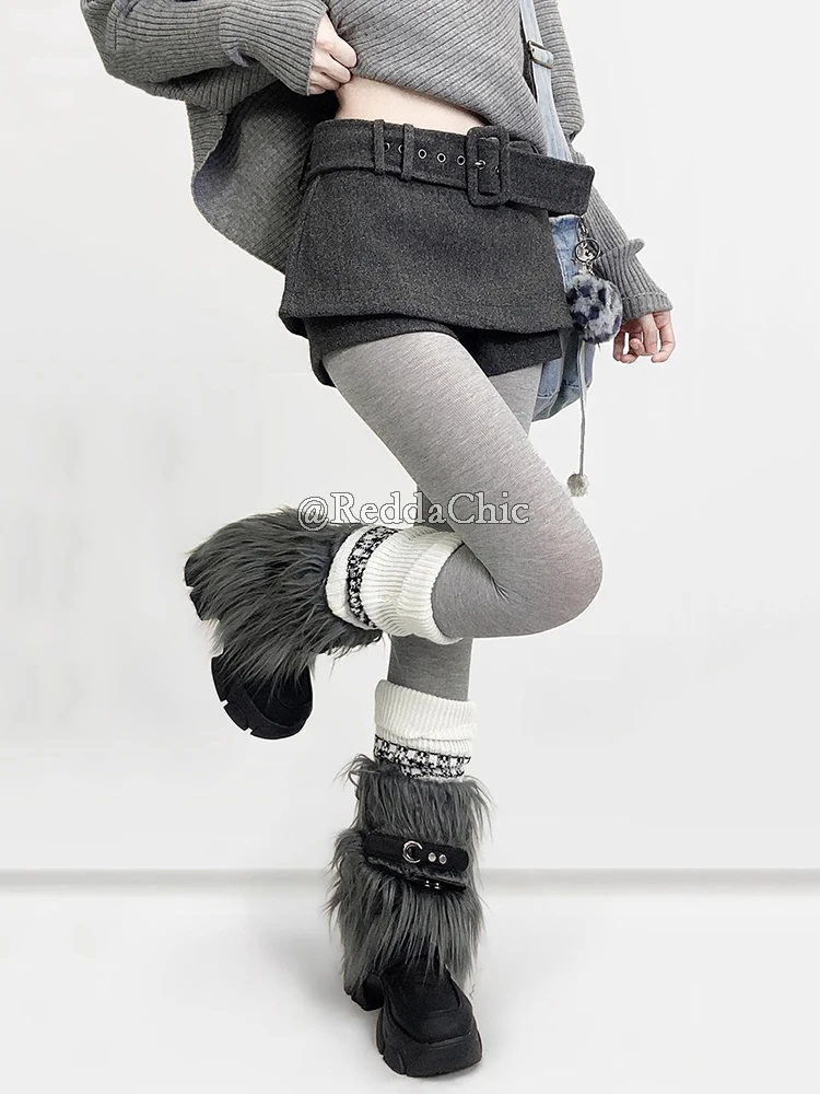 REDDACHiC Low Rise Tweed Shorts Women School Retro Gray Belt A-line Wrap Skirt Mini Skorts Grunge Cutecore Autumn Winter Bottoms