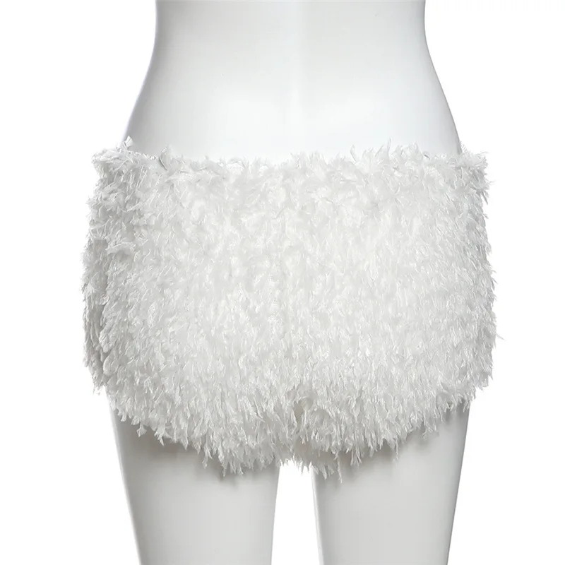 Y2K Plush Pants Women Snow White Low Waist Casual Christmas Tight Shorts
