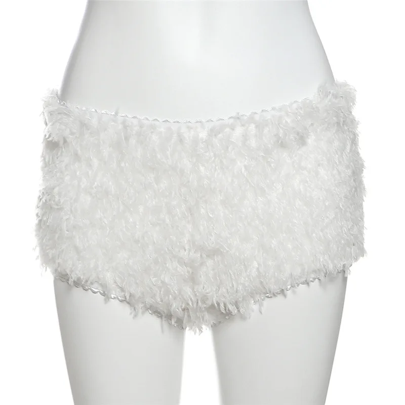 Y2K Plush Pants Women Snow White Low Waist Casual Christmas Tight Shorts