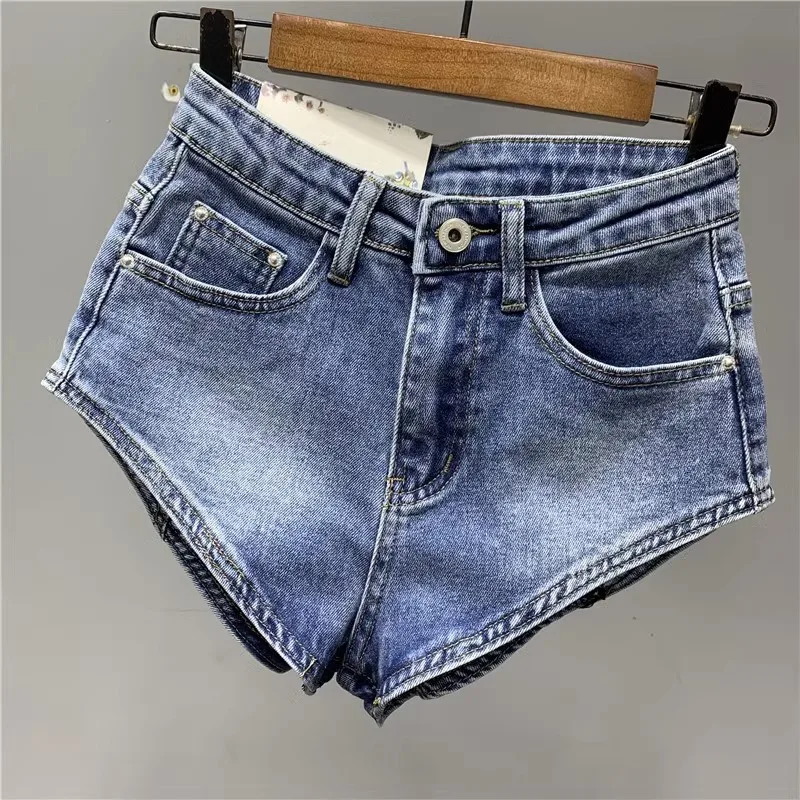 New Korean Women's Jeans Stretch Slim Cotton Denim Shorts A-line Hot Pants Women Clothing Sky Blue