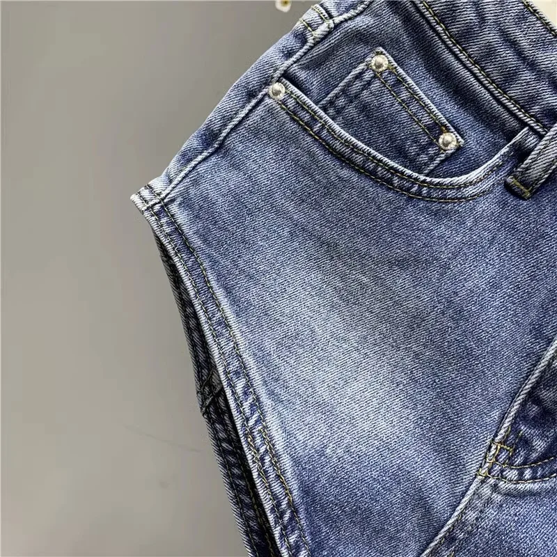 New Korean Women's Jeans Stretch Slim Cotton Denim Shorts A-line Hot Pants Women Clothing Sky Blue