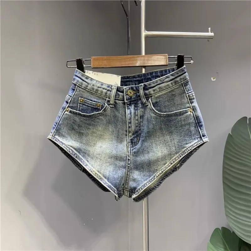 New Korean Women's Jeans Stretch Slim Cotton Denim Shorts A-line Hot Pants Women Clothing Sky Blue