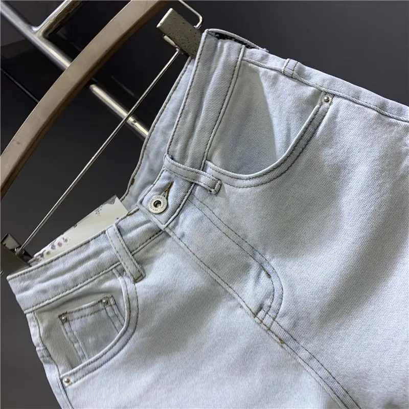 New Korean Women's Jeans Stretch Slim Cotton Denim Shorts A-line Hot Pants Women Clothing Sky Blue