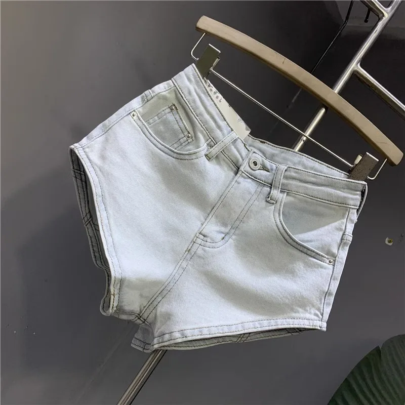 New Korean Women's Jeans Stretch Slim Cotton Denim Shorts A-line Hot Pants Women Clothing Sky Blue