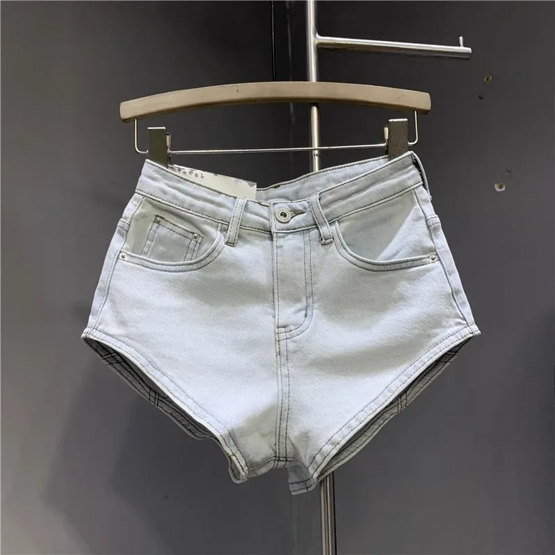 New Korean Women's Jeans Stretch Slim Cotton Denim Shorts A-line Hot Pants Women Clothing Sky Blue