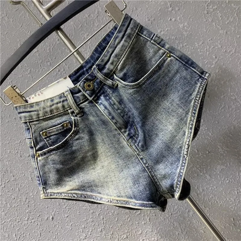 New Korean Women's Jeans Stretch Slim Cotton Denim Shorts A-line Hot Pants Women Clothing Sky Blue