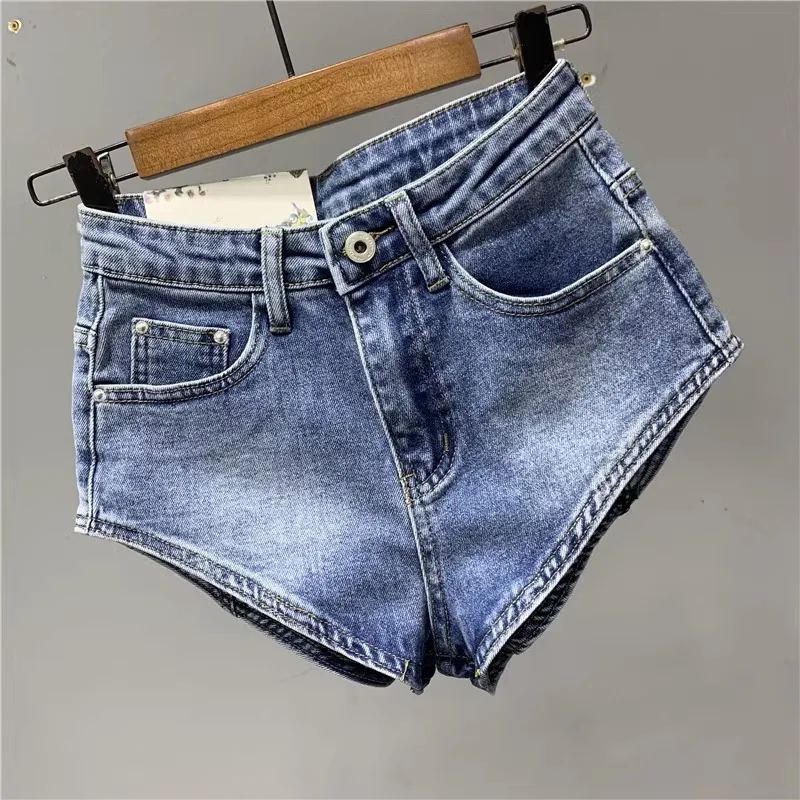 New Korean Women's Jeans Stretch Slim Cotton Denim Shorts A-line Hot Pants Women Clothing Sky Blue
