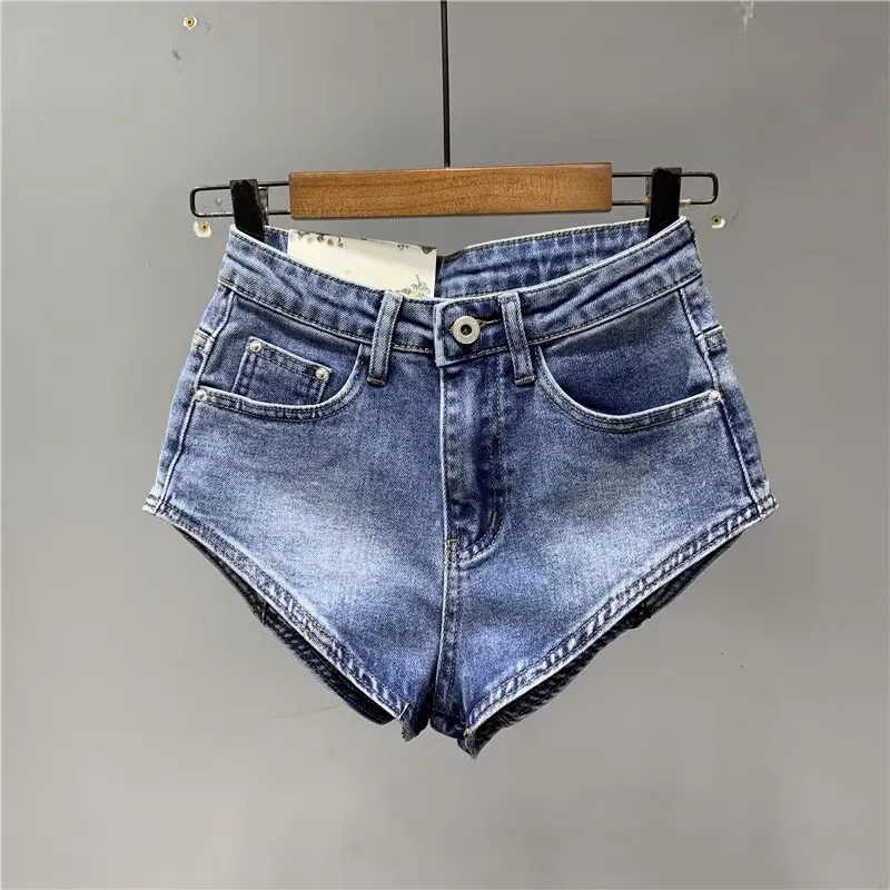 New Korean Women's Jeans Stretch Slim Cotton Denim Shorts A-line Hot Pants Women Clothing Sky Blue