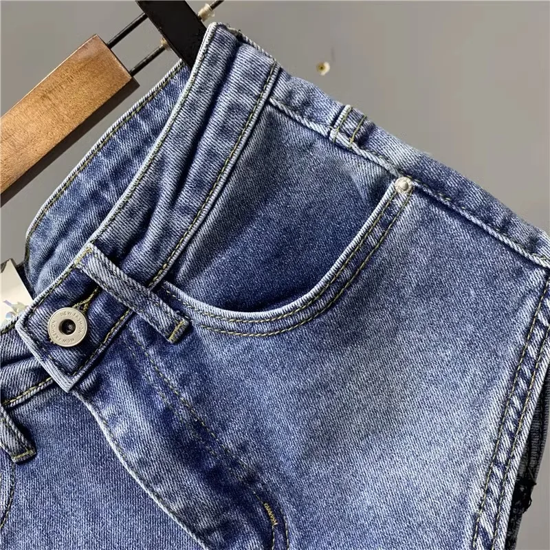 New Korean Women's Jeans Stretch Slim Cotton Denim Shorts A-line Hot Pants Women Clothing Sky Blue